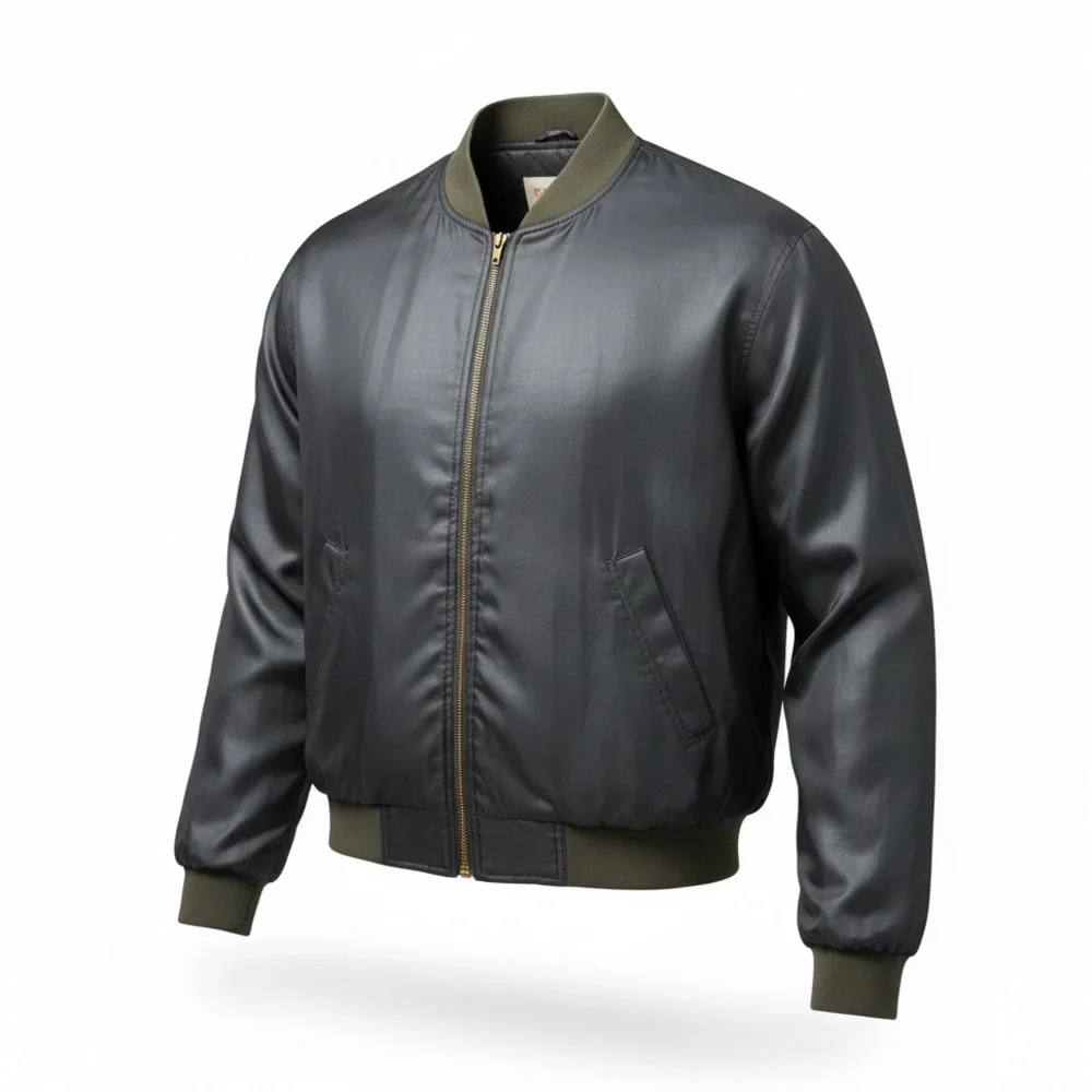 Summa 100% Silk Bomber Jacket Men's‎ Large Black Vintage Full Zip Lightweight